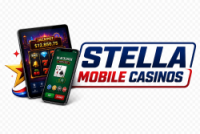 stellar mobile casino logo with mobile phone and tablet showing casino games